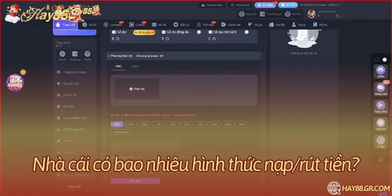 Nhà cái có bao nhiêu hình thức nạp/rút tiền?